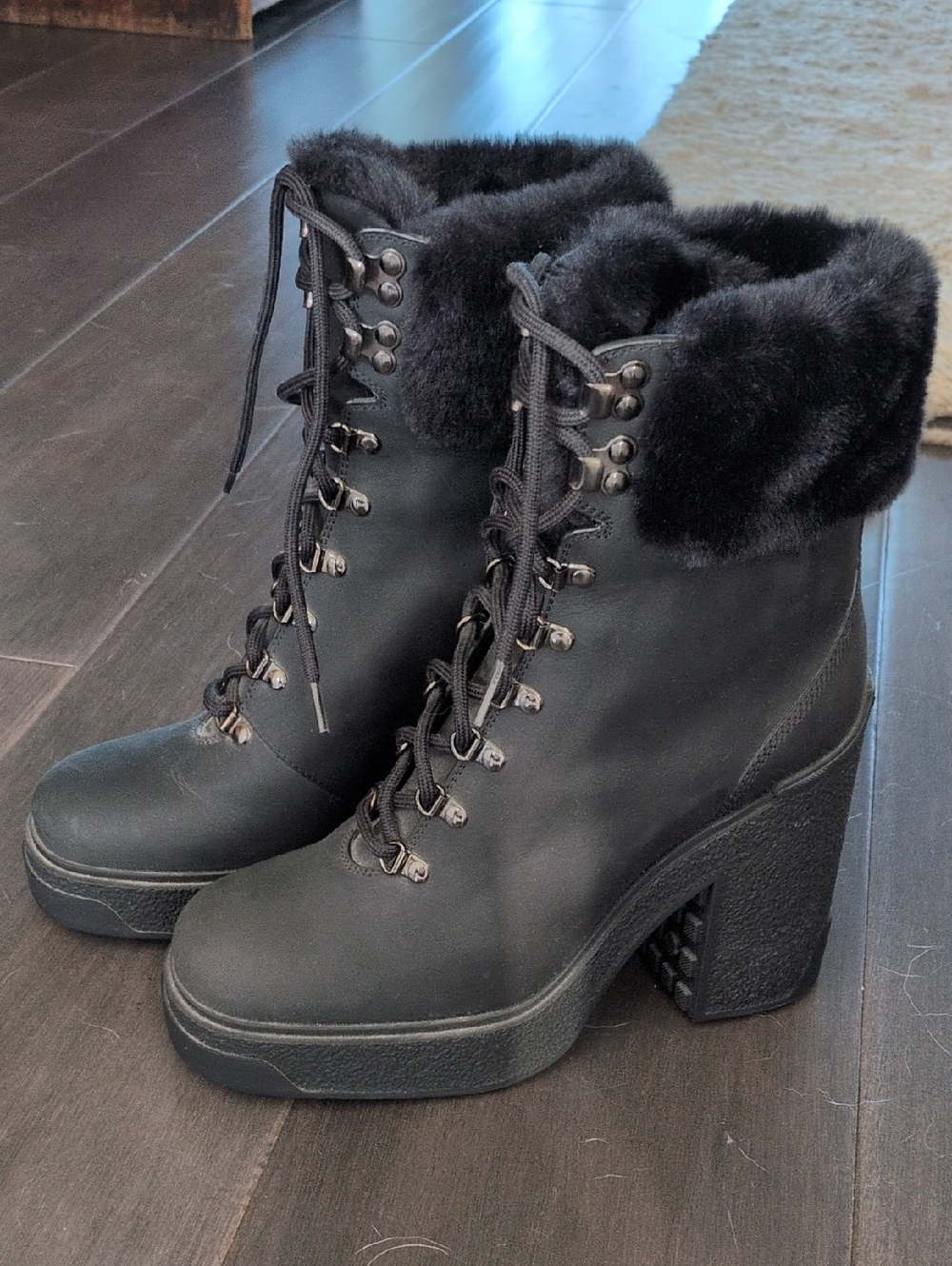 Moncler Black Faux-Fur Platform Boots